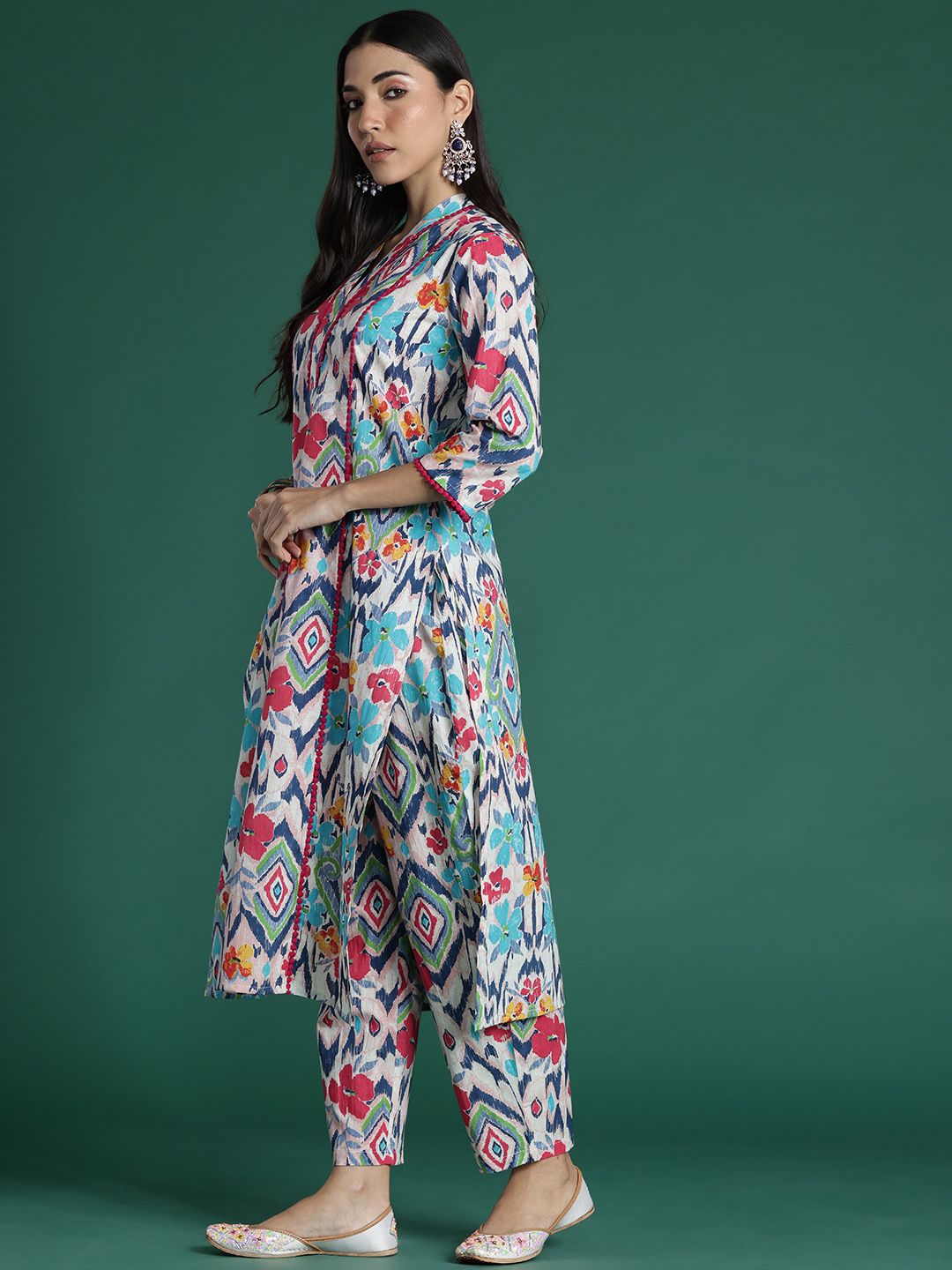 Indo Era Women Printed Panelled Pure Cotton Kurta with Trousers