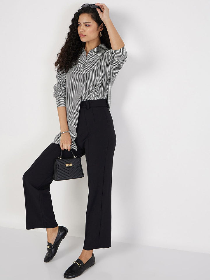 SASSAFRAS Oversized Vertical Striped Spread Collar Casual Shirt