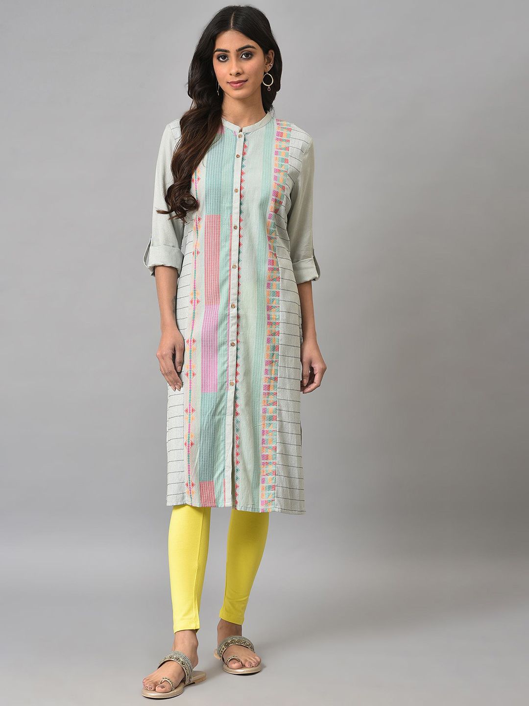 W Women Geometric Striped Indie Prints Kurta