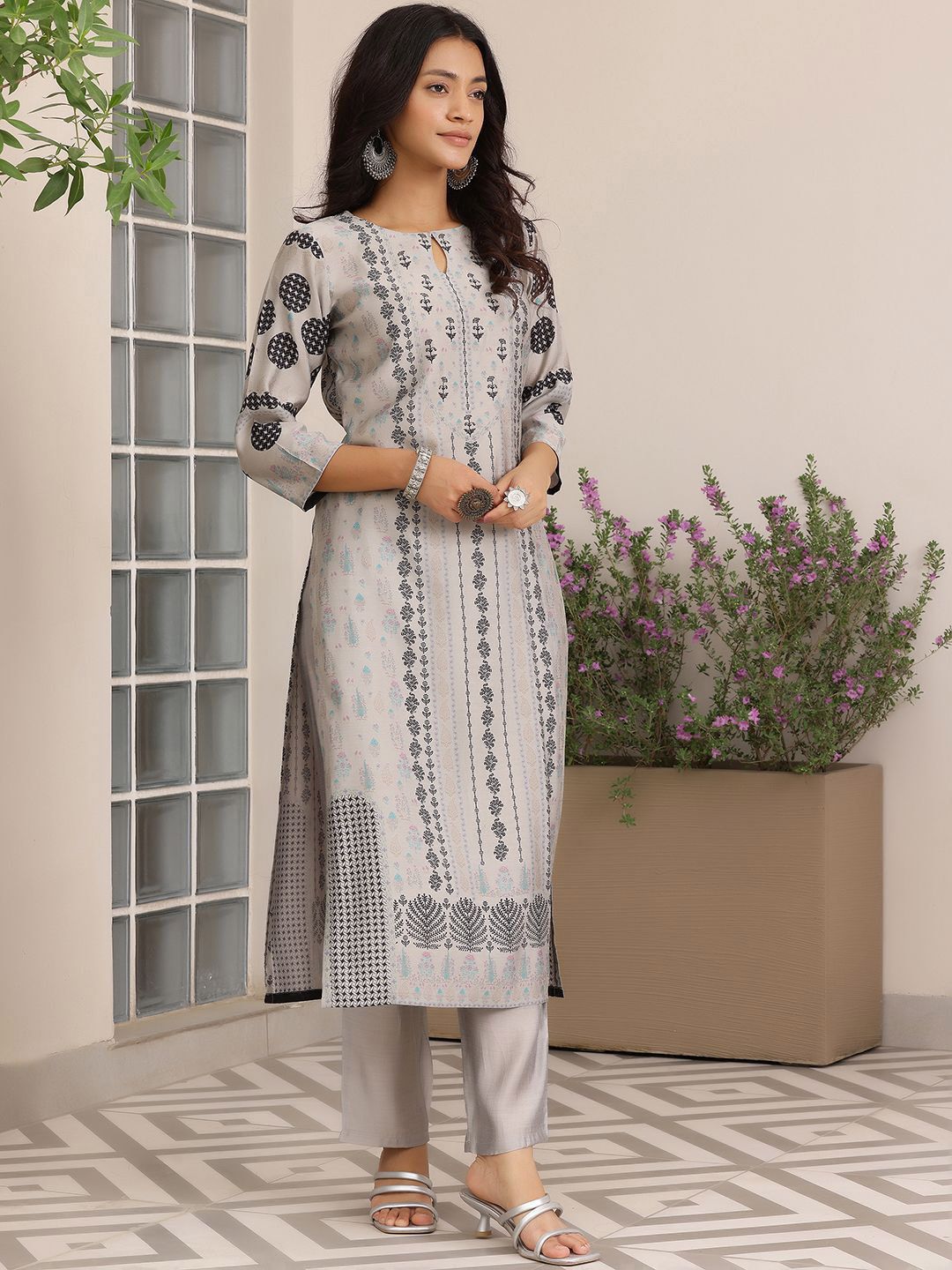 Libas Floral Printed Straight Kurta with Trousers & Dupatta