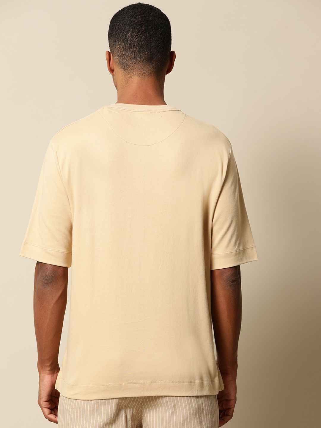 Mr Bowerbird Men Beige Pure Cotton Philosophy Crew Neck Oversized Pure Cotton T-shirt