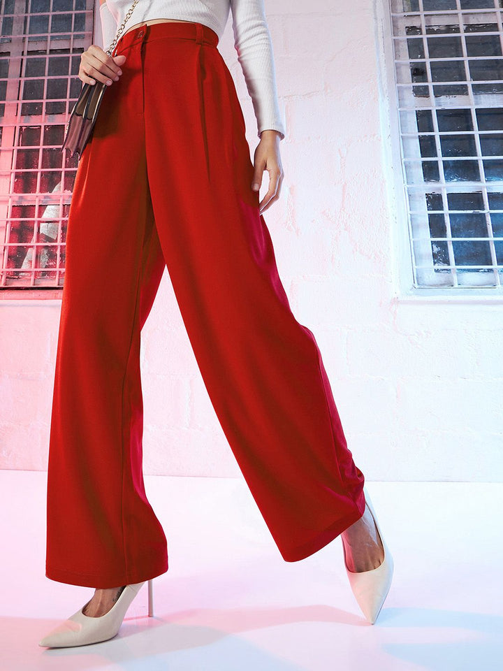SASSAFRAS Women Red Loose Fit High-Rise Parallel Trousers