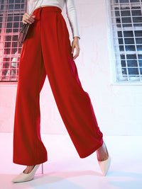 SASSAFRAS Women Red Loose Fit High-Rise Parallel Trousers