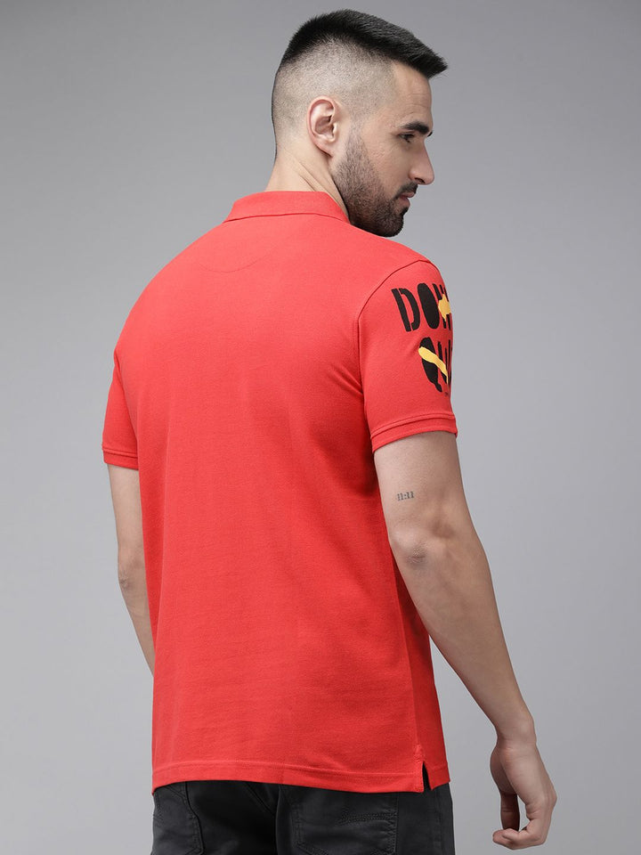 SPYKAR Pure Cotton Typography Printed Polo Collar Slim Fit T-shirt