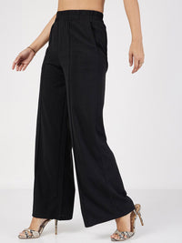 SASSAFRAS Women Black High-Rise Parallel Trousers