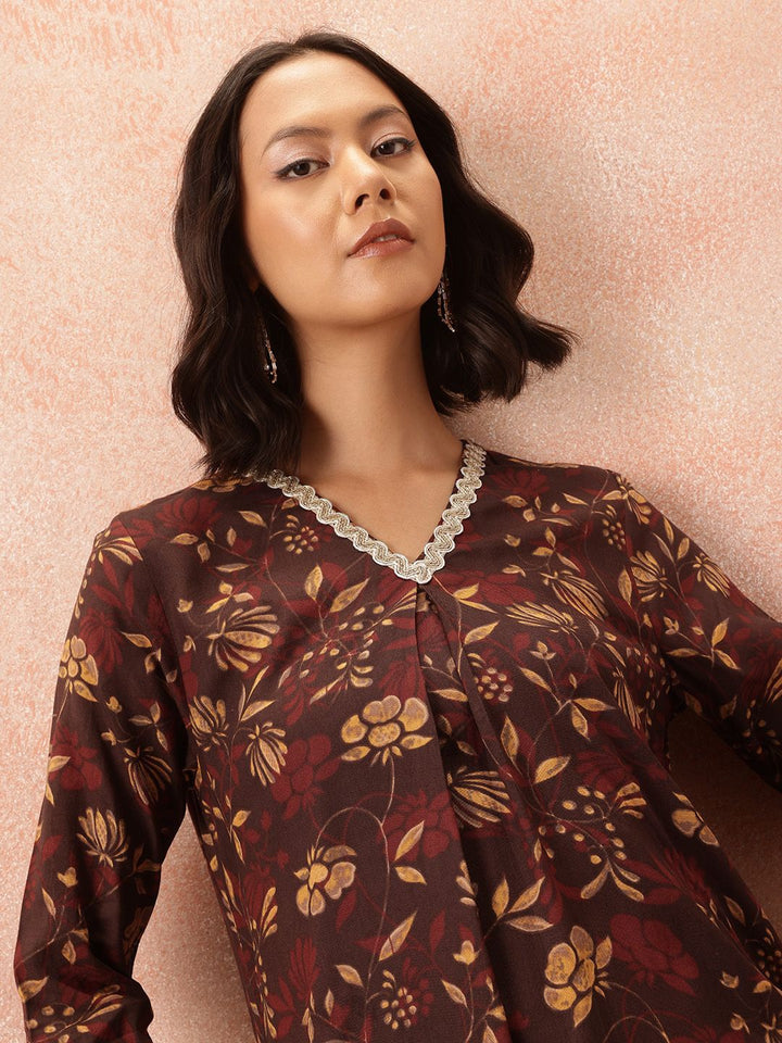 all about you Floral Print Pleated Straight Kurta