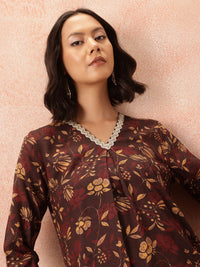 all about you Floral Print Pleated Straight Kurta