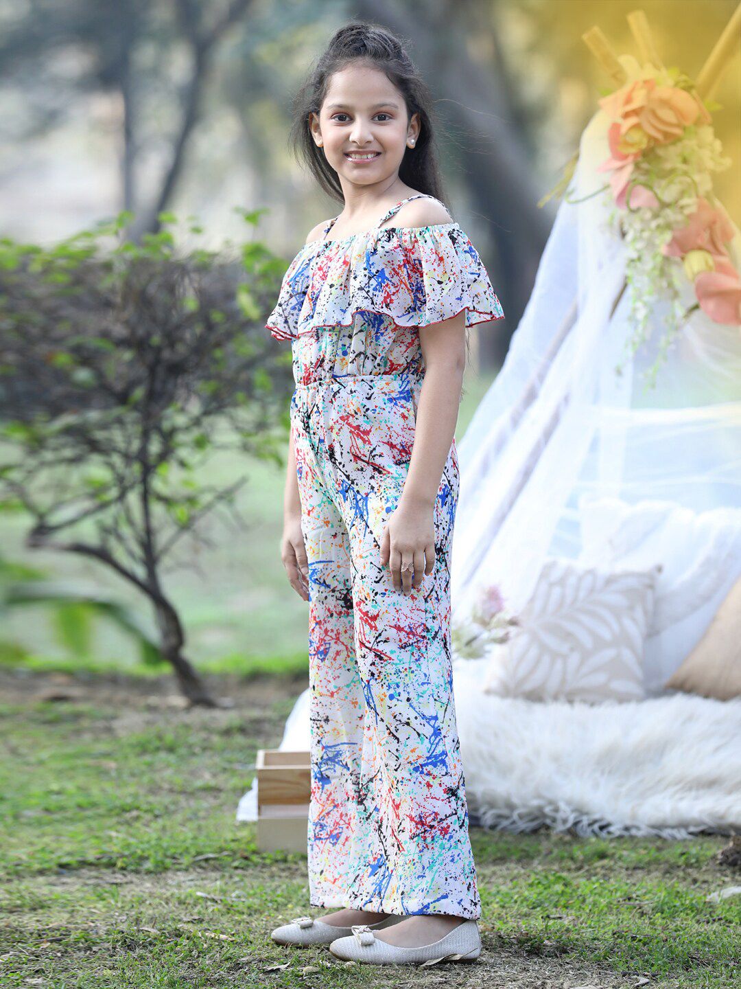 Cutiekins Girls Printed Shoulder Straps Basic Jumpsuit