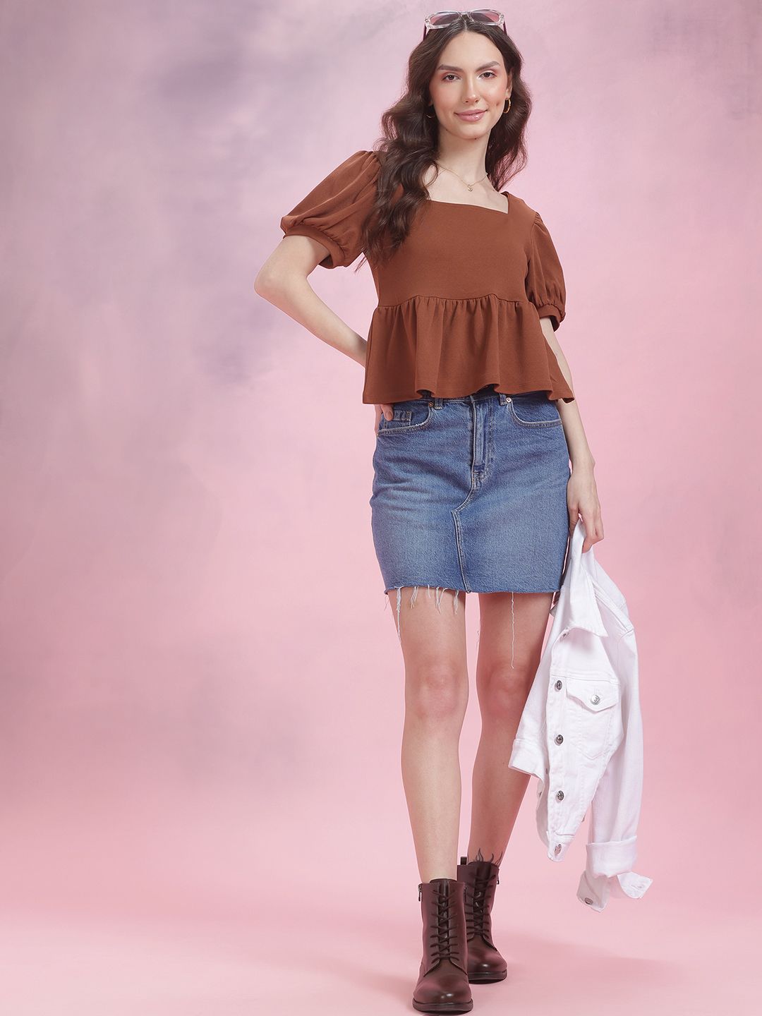 DressBerry Puff Sleeve Peplum Top