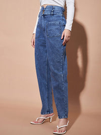 SASSAFRAS BASICS Women Regular Fit High-Rise Clean Look Heavy Fade Baggy  Jeans