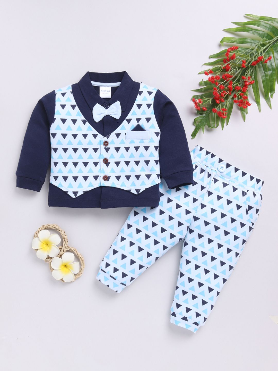 Moms Love Infant Boys Printed Pure Cotton Shirt with Joggers