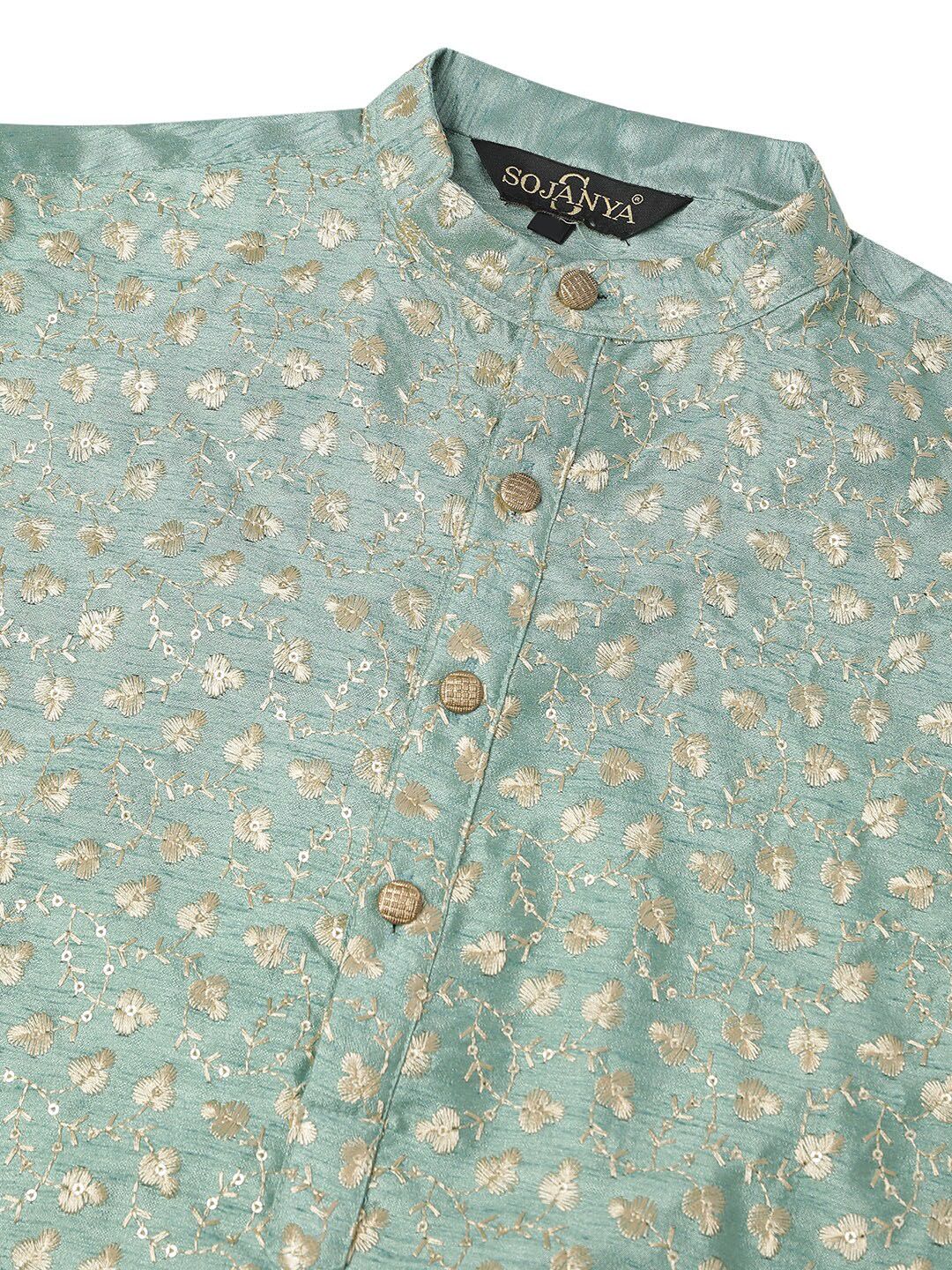 SOJANYA Floral Embroidered Mandarin Collar Straight Kurta