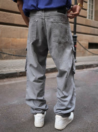 Powerlook Men Baggy Fit Mid Rise Clean Look Heavy Fade Cargos Jeans