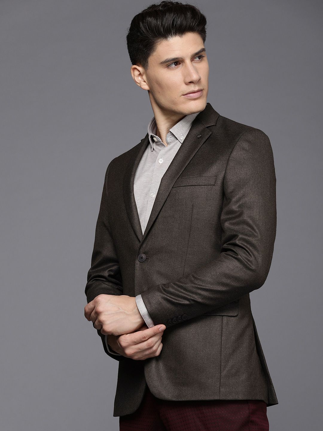 Raymond Men Brown Solid Slim Fit Single Breasted Formal Blazer