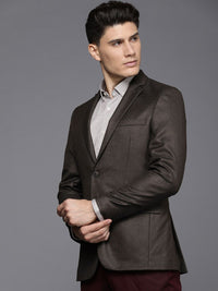 Raymond Men Brown Solid Slim Fit Single Breasted Formal Blazer