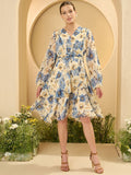 Antheaa Women Floral Print Puff Sleeve Chiffon Fit & flare Layered A-Line Dress