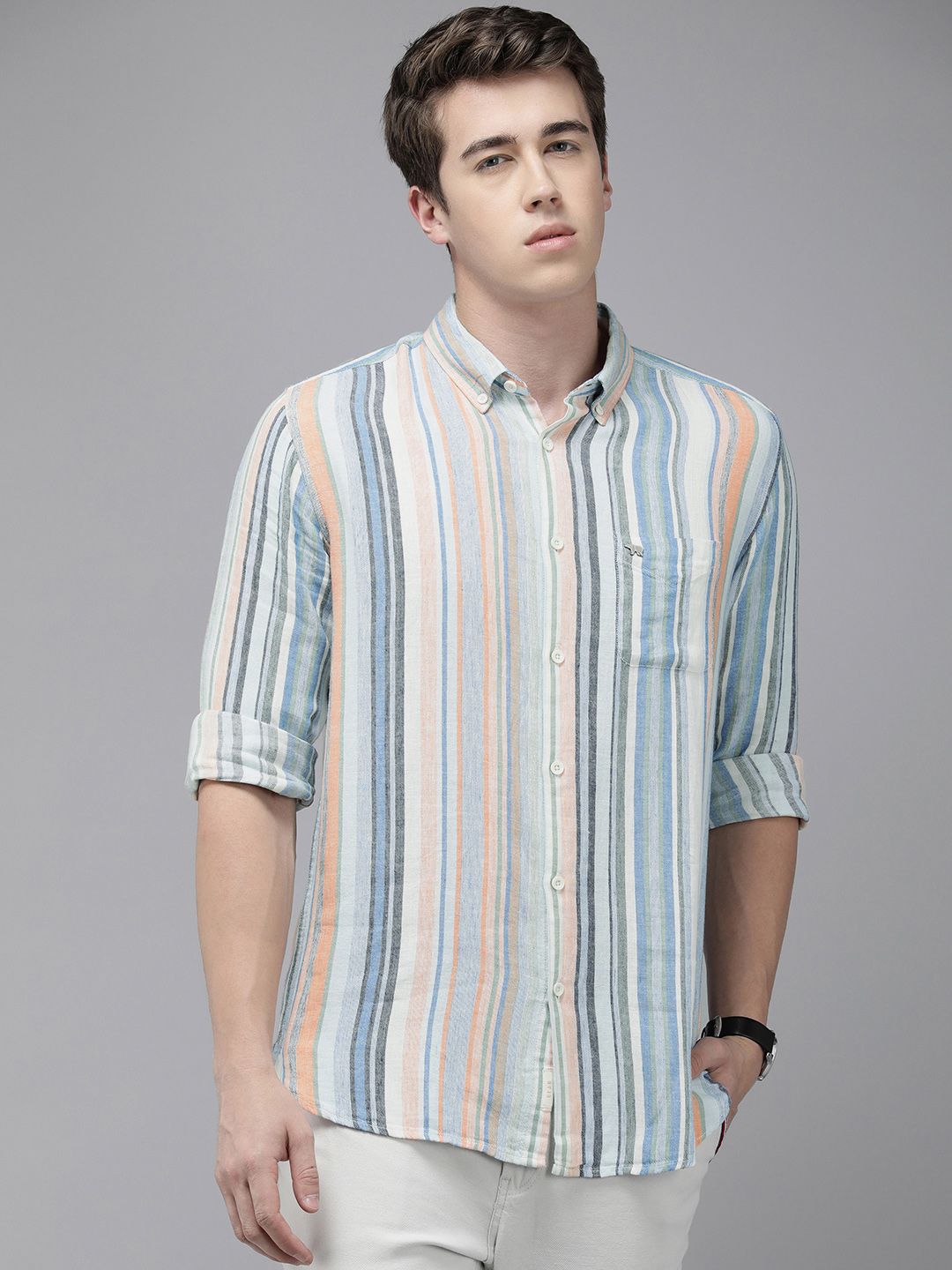 THE BEAR HOUSE Men Slim Fit Opaque Striped Pure Cotton Casual Shirt