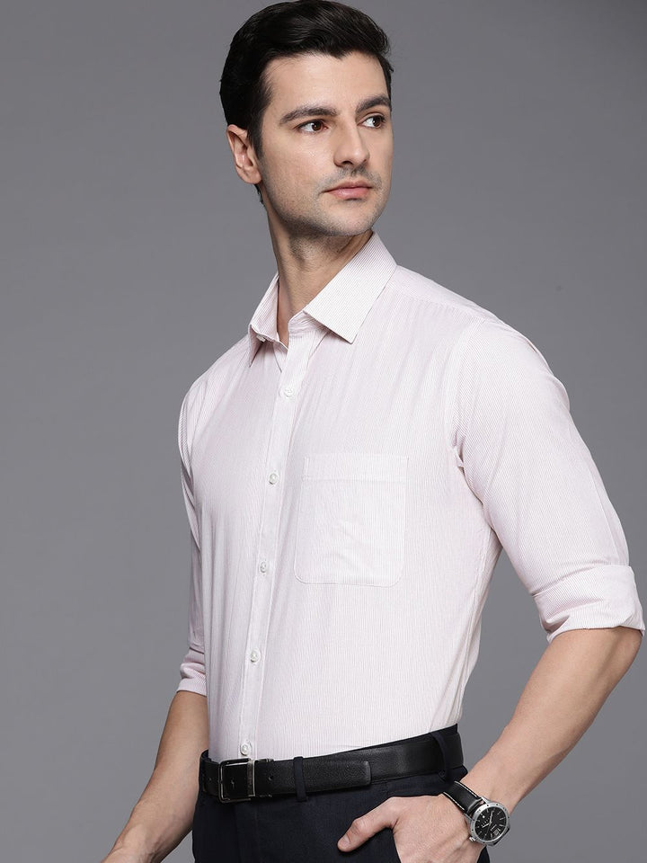 Raymond Men White Striped Pure Cotton Slim Fit Casual Shirt