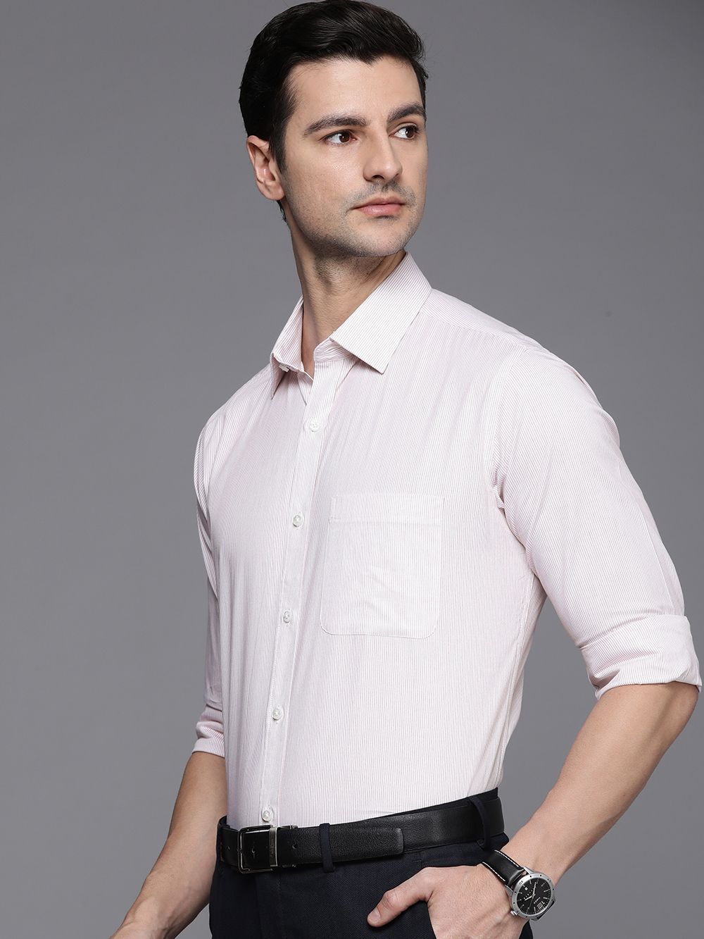 Raymond Men White Striped Pure Cotton Slim Fit Casual Shirt