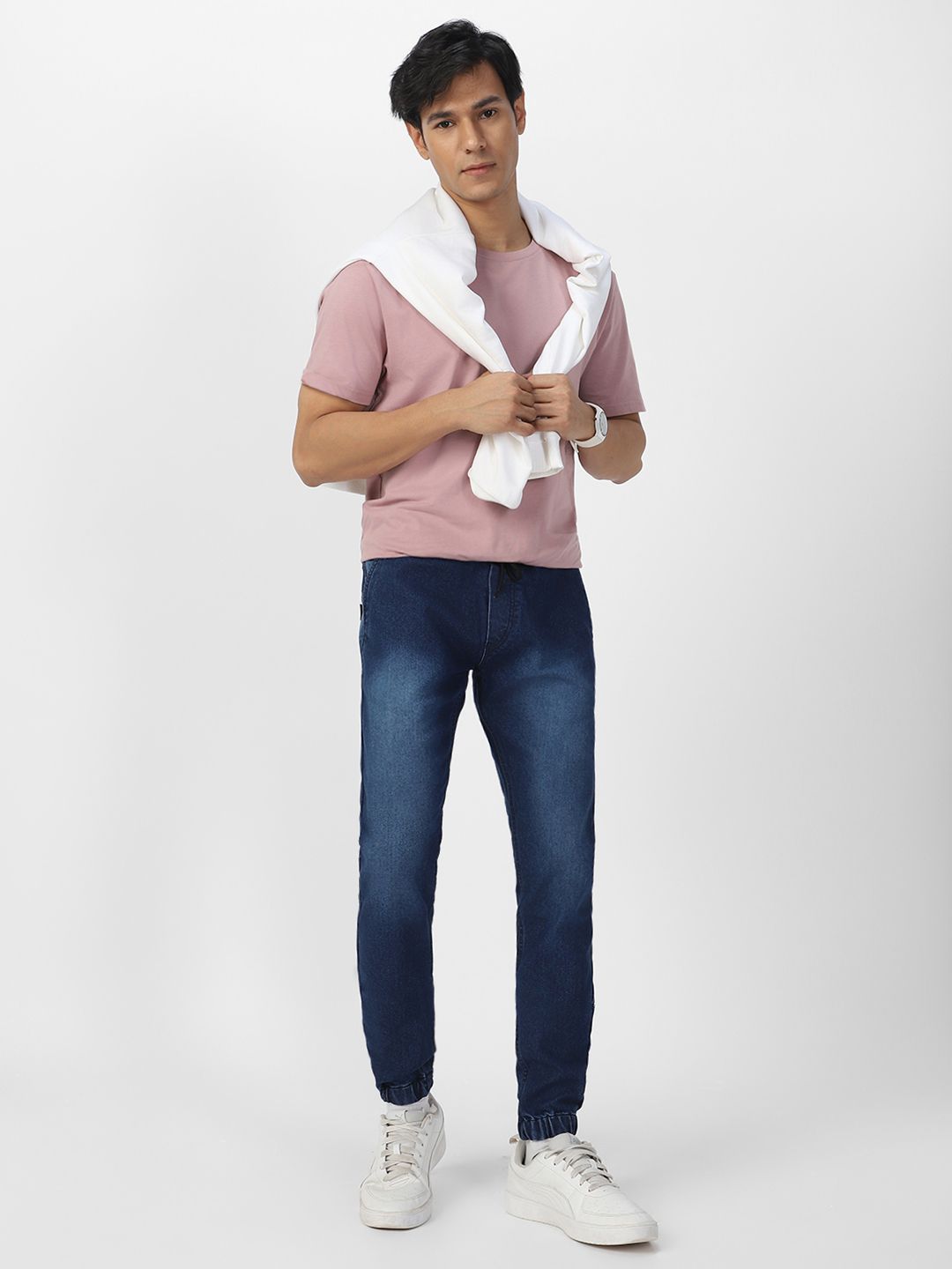 Urbano Fashion Men Blue Slim Fit Mid-Rise Clean Look Stretchable Jogger Jeans