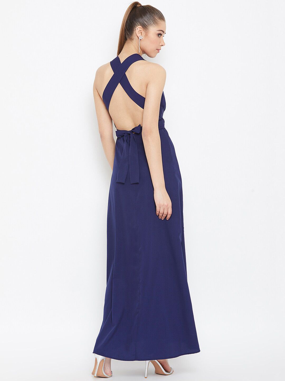 Berrylush Navy Blue V-Neck Maxi Dress