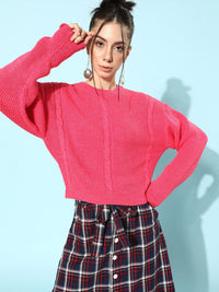 STREET 9 Women Fuchsia Self-Design Pullover Sweater