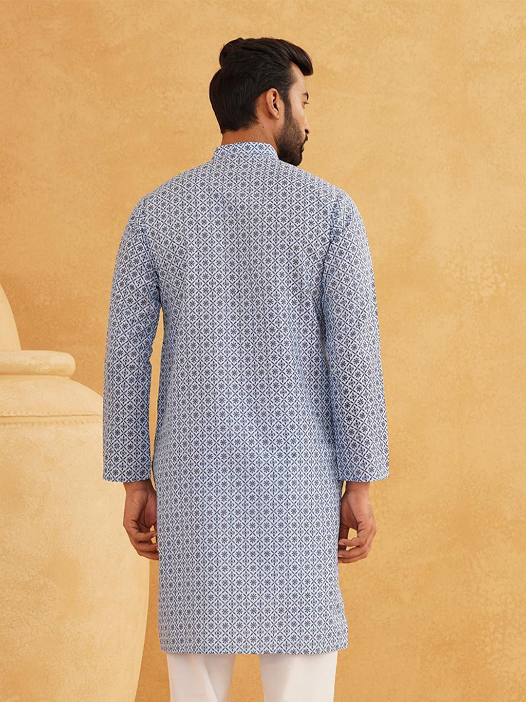 SOJANYA Men Geometric Printed Cotton Linen Kurta