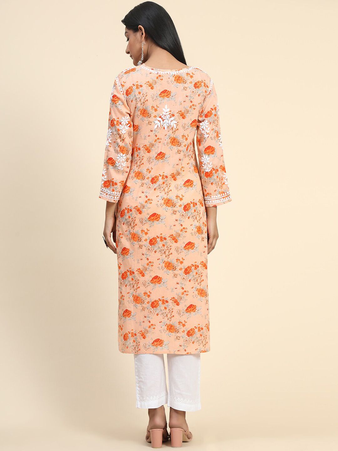 HOUSE OF KARI Women Floral Printed Thread Work Cotton Kurta