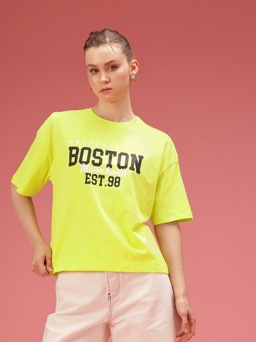 DressBerry Pure Cotton Typography Printed Relaxed Fit T-shirt