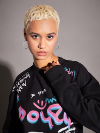 SASSAFRAS Typography Printed Long Sleeves Oversized Fleece Sweatshirt