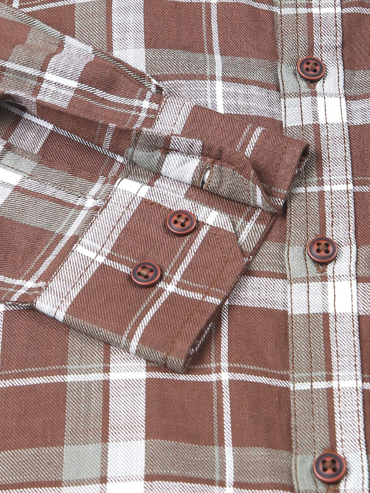 Thomas Scott Slim Fit Tartan Checked Spread Collar Long Sleeves Cotton Casual Shirt