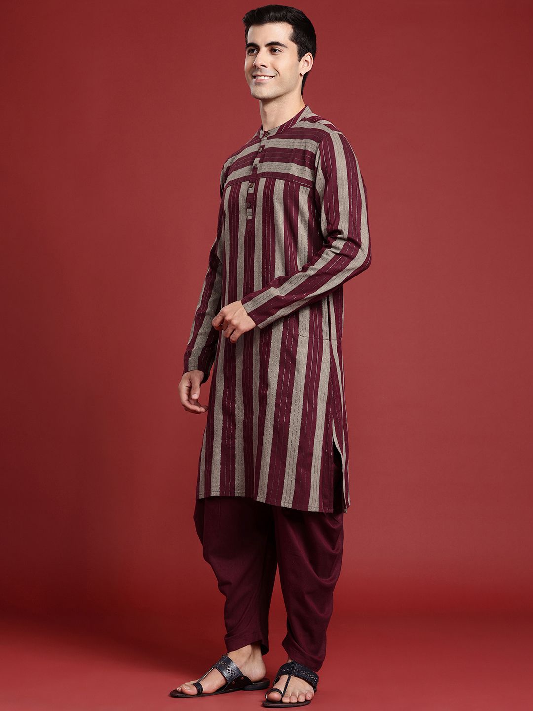 Anouk Striped Straight Regular Kurta with Dhoti Pants