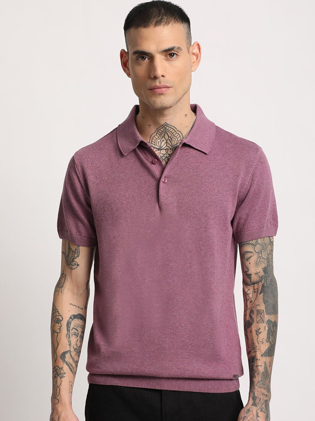 THE BEAR HOUSE Men Solid Regular Fit Cotton Polo Collar T-Shirt