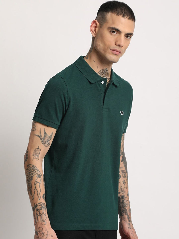 THE BEAR HOUSE Men Solid Regular Fit Pure Cotton Polo Collar T-Shirts