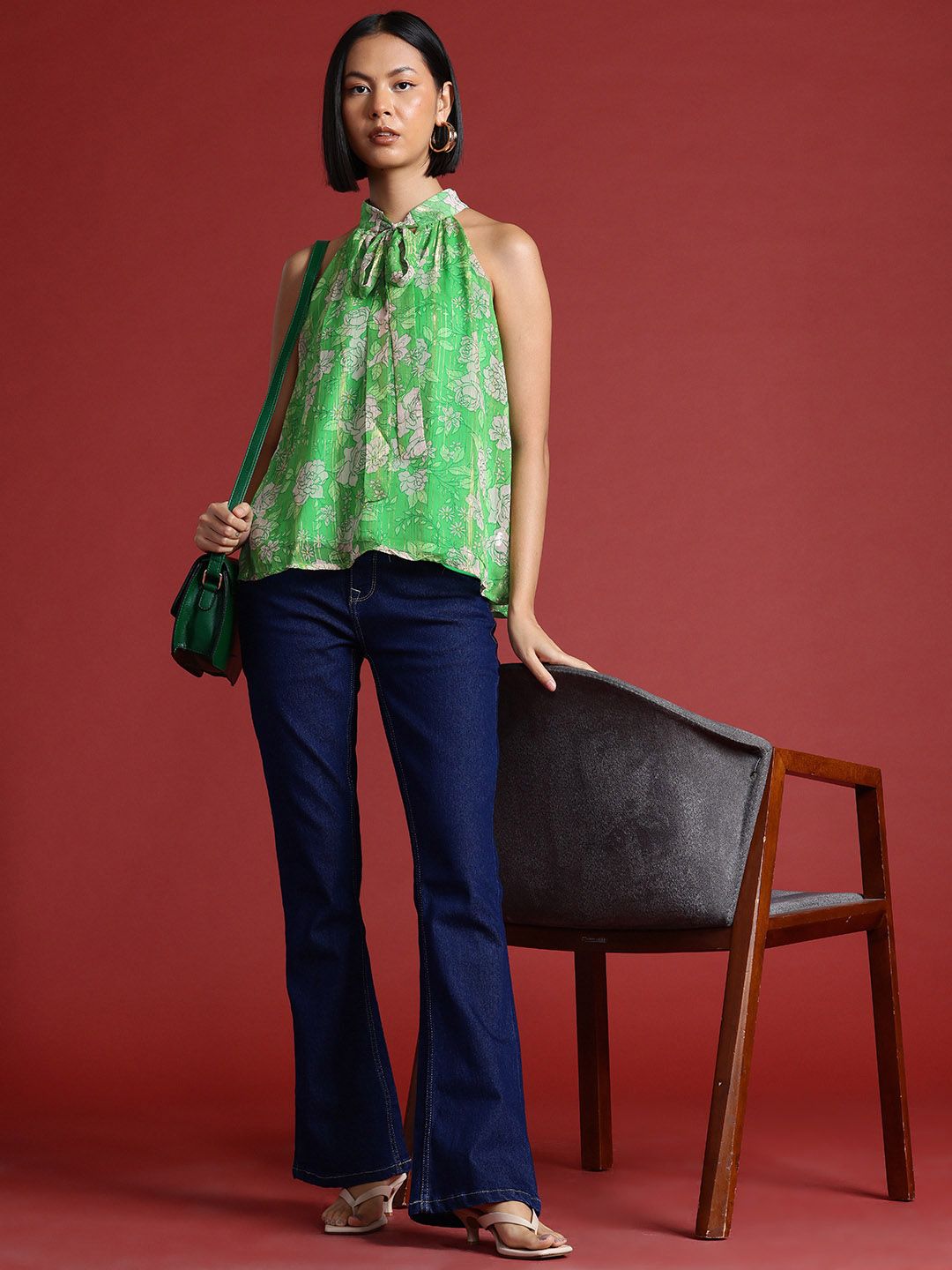 all about you Floral Print Tie-Up Neck Top