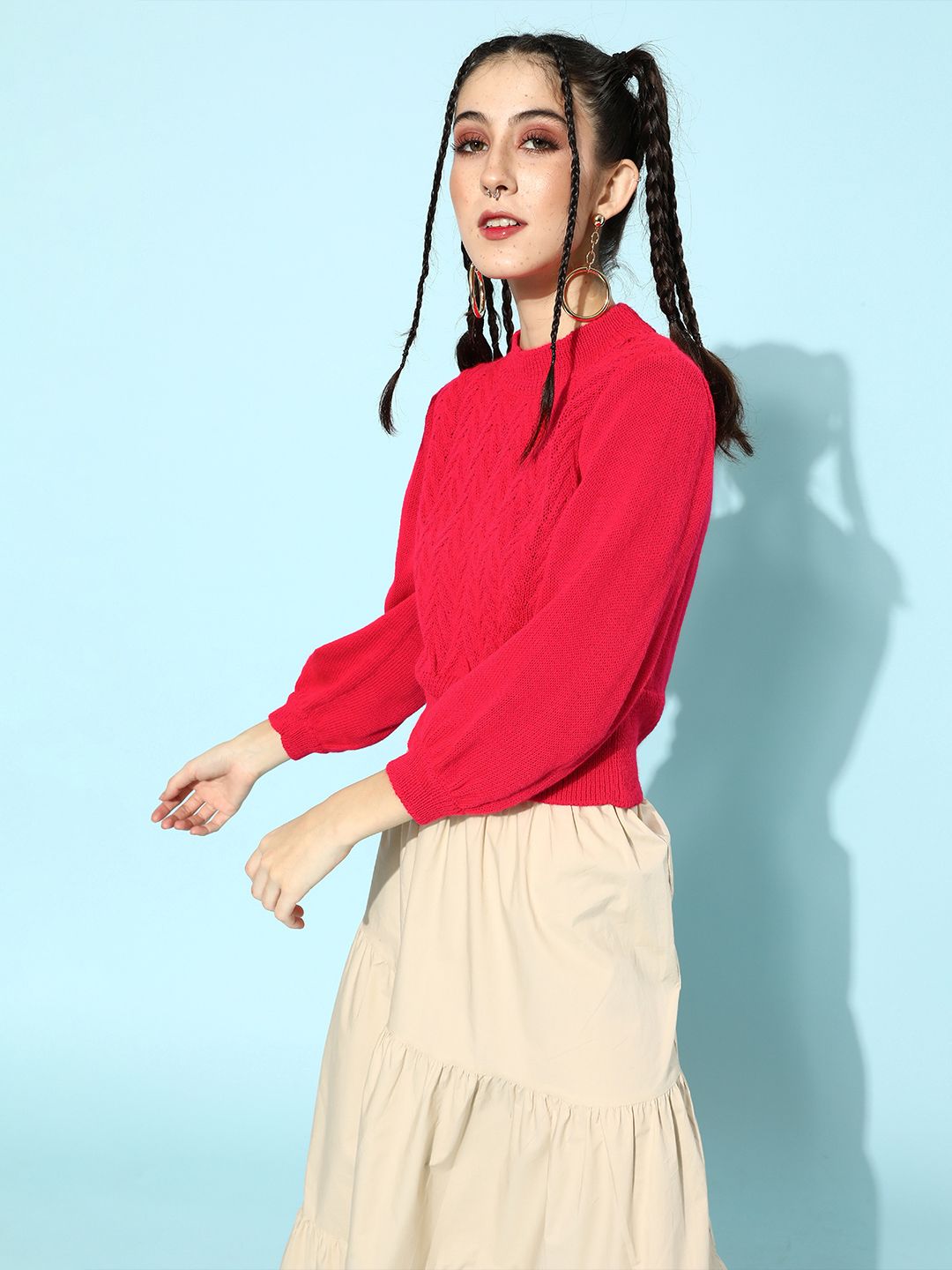 STREET 9 Women Fuchsia Crop Acrylic Pullover