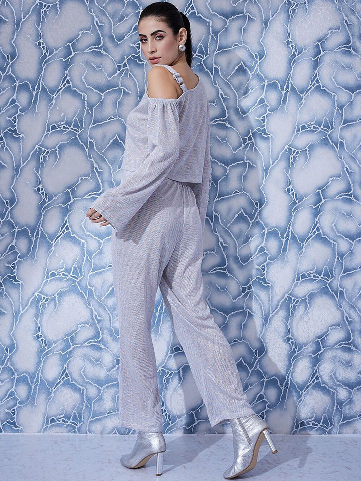 Athena Self Design One Shoulder Top With Trousers  Co-Ords