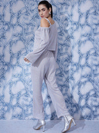 Athena Self Design One Shoulder Top With Trousers  Co-Ords