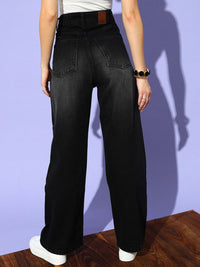 STREET 9 Women Black Flared High-Rise Slash Knee Jeans