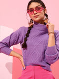 STREET 9 Women Purple Cable Knit Acrylic Pullover