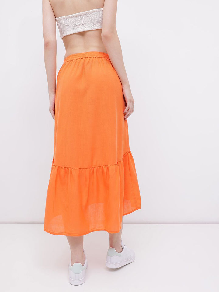 DressBerry Women Dream In Orange Gathered A-line Midi Skirt