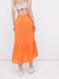DressBerry Women Dream In Orange Gathered A-line Midi Skirt