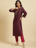 W Women Floral Yoke Design Thread Work Straight Kurta
