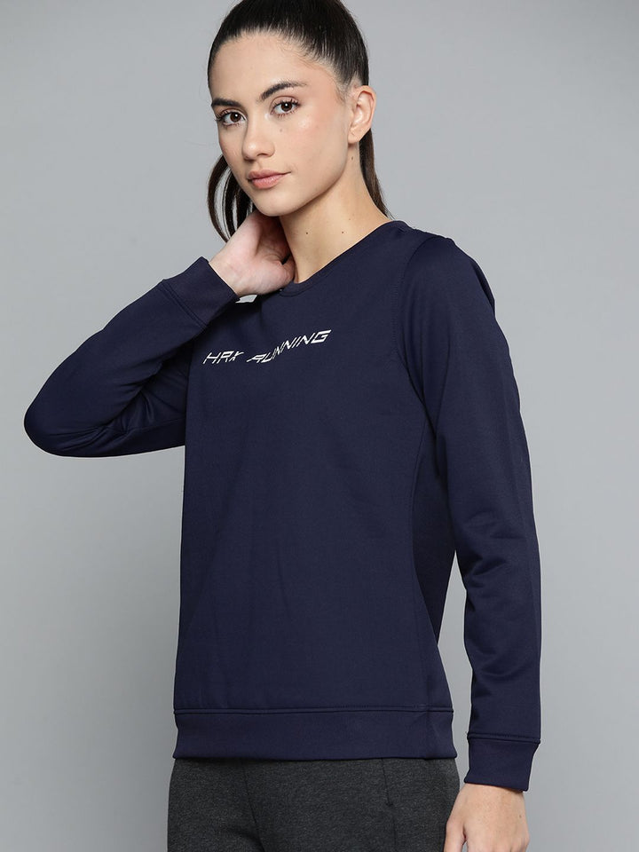 HRX by Hrithik Roshan Women Navy Blue Printed Anti-microbial Finish Running Sweatshirt
