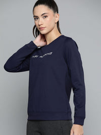 HRX by Hrithik Roshan Women Navy Blue Printed Anti-microbial Finish Running Sweatshirt
