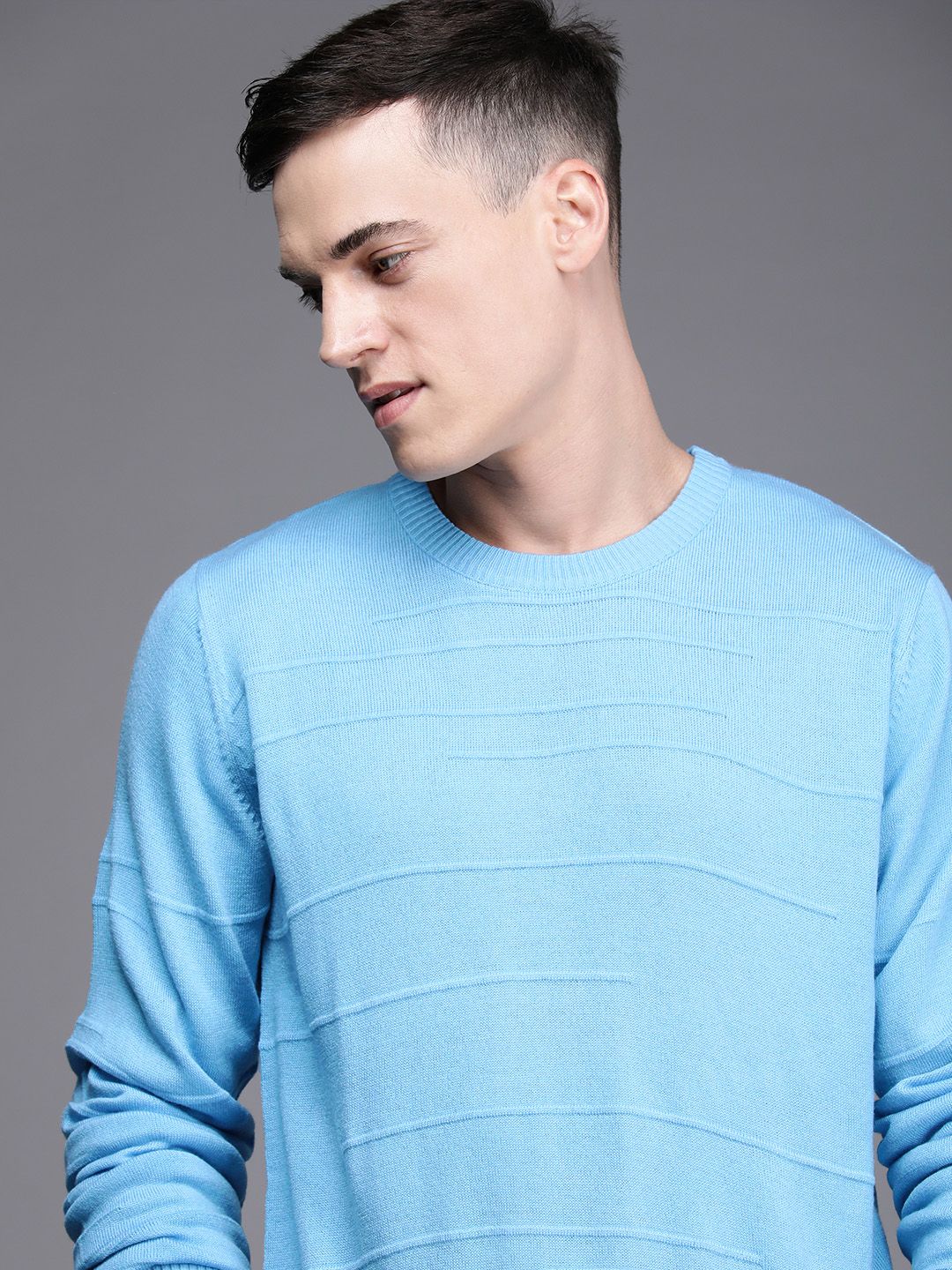 Raymond Men Blue Striped Pullover