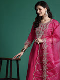 Indo Era Women Ethnic Motifs Embroidered Zari Liva Kurta With Trousers & Dupatta