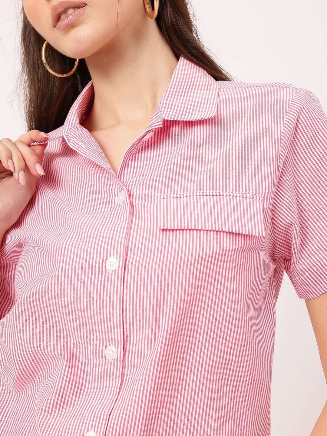 DressBerry Edgy Elegance Pinstripes Short Sleeve Shirt