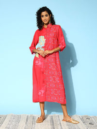 Indo Era Floral Print Shirt Midi Dress