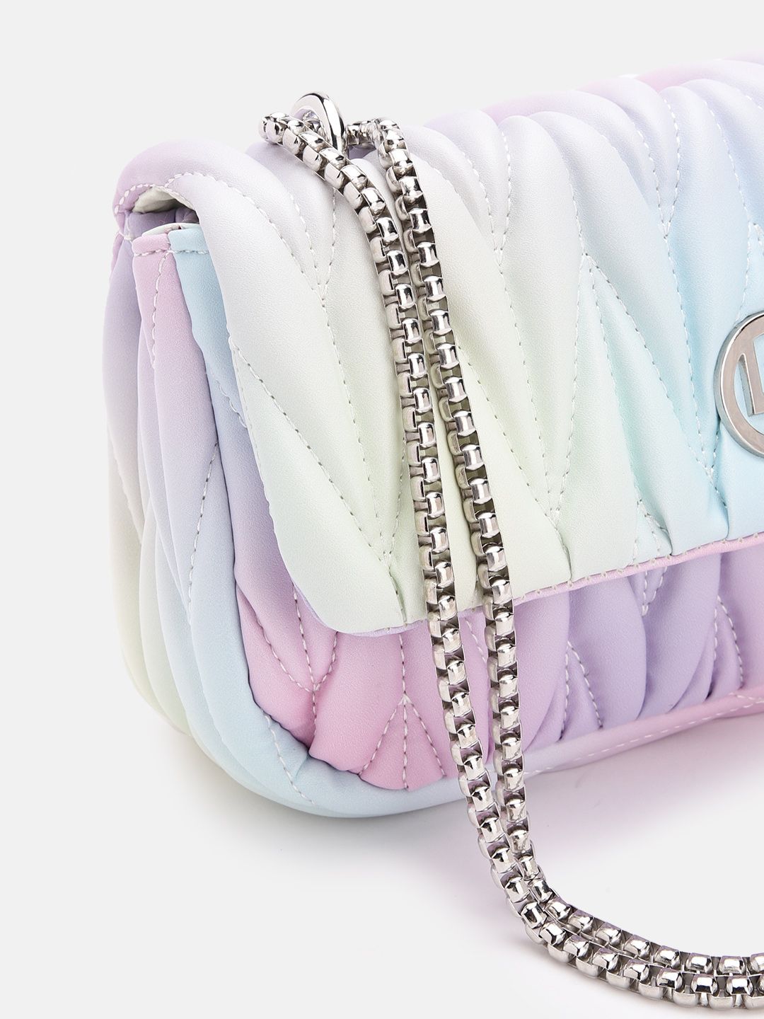 Lino Perros Women Geometric Textured Structured Sling Bag with Quilted Detail